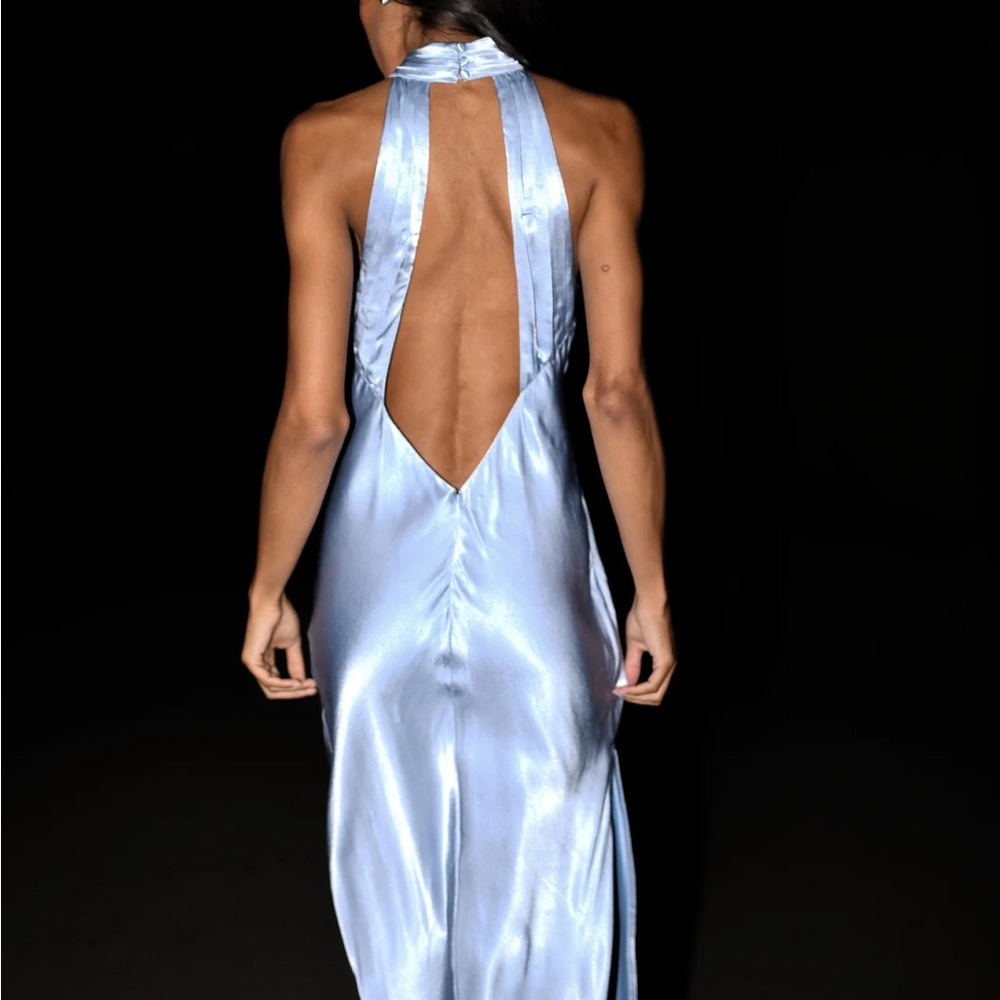 Satin Drape Back Maxi Dress - Ice Blue
Size: XXS